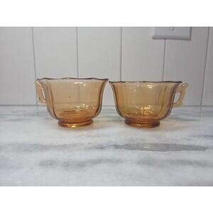Cambridge Decagon Amber Glass Cups, Set of 2, Vintage Yellow Drinkware, Glass